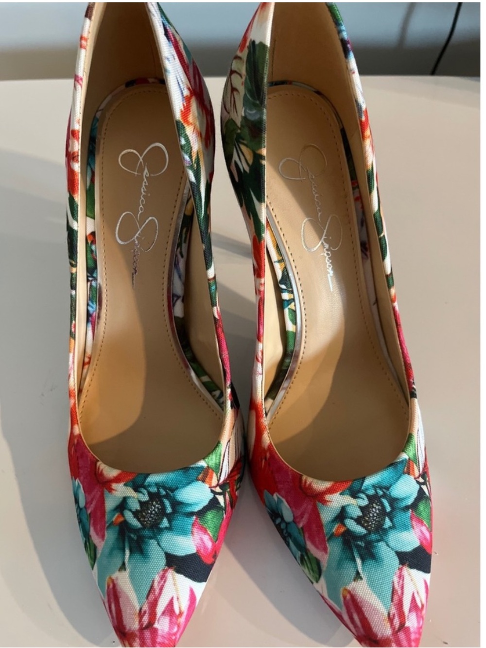 OFFERS! Jessica Simpson Pharris Floral Pointed Toe Pumps Tropical Heels 7.5